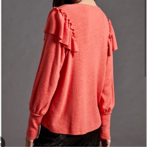 Anthropologie Pilcro Lightweight Orange/Red Ruffle Sweater Size X-Small - Picture 3 of 13